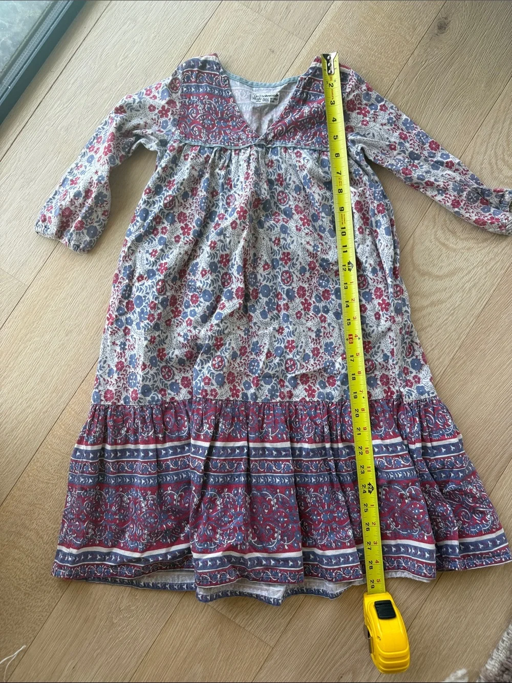 5-6 Girls' vintage Floral Boho Long-Sleeve Dress in Red and Blue💜🦄